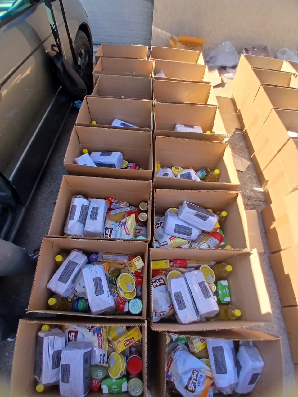 Food boxes and hygiene packages packed for Lebanese families