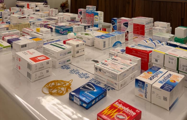 Medicines and pharmaceutical supplies organized for distribution in Lebanon